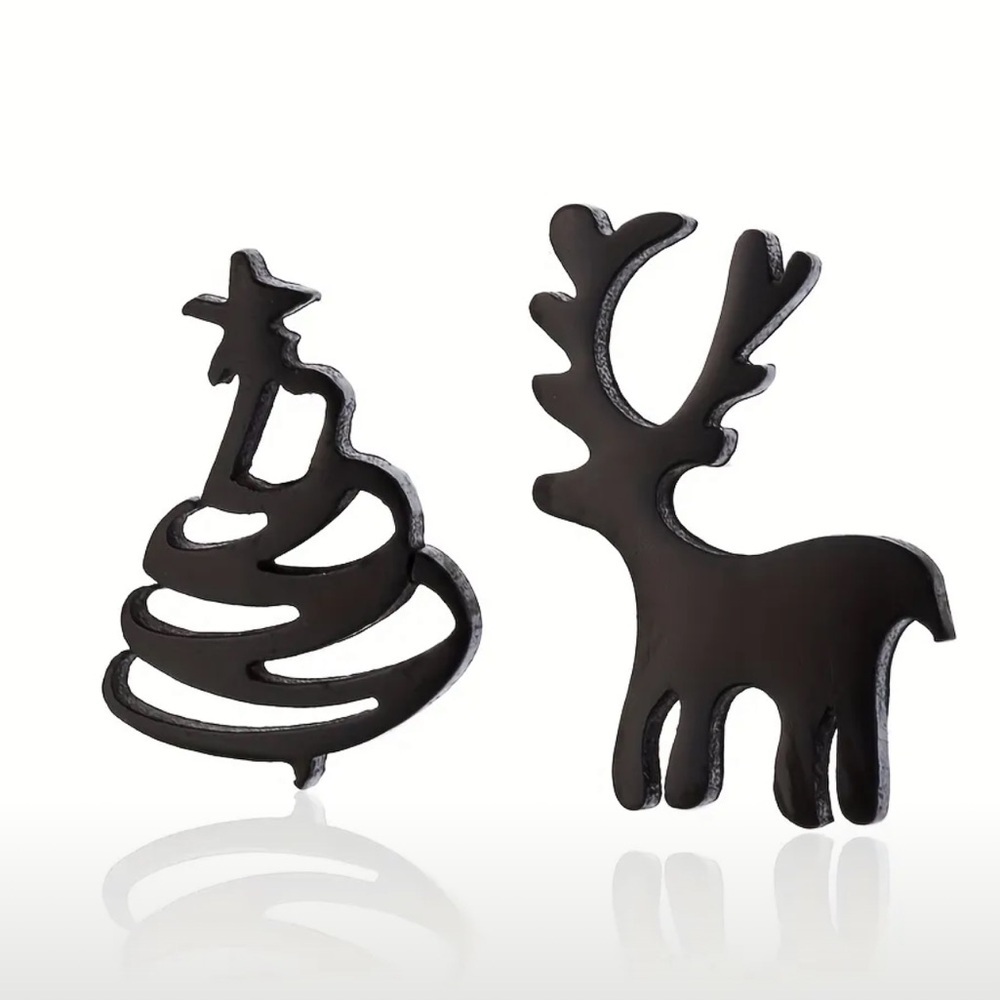 Stainless steel Black Christmas Tree and Elk Earrings